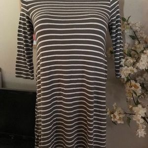 Maternity striped top. Size Large Gray and White